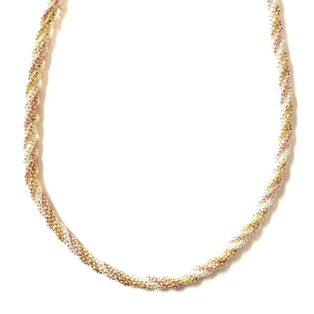 Sterling Silver Tricolor Beaded Braid Necklace